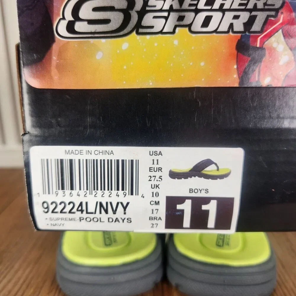 Skechers Supreme Pool Days 92224L Boys Sz 11 Green Gray Beach Flip Flop Sandals